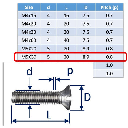 M5x30 countersunk set screw slot-drive