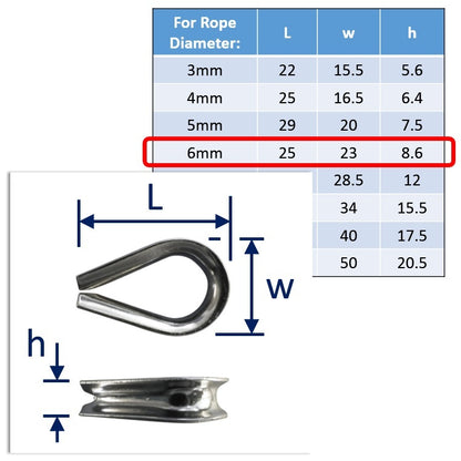 6mm stainless wire rope thimble