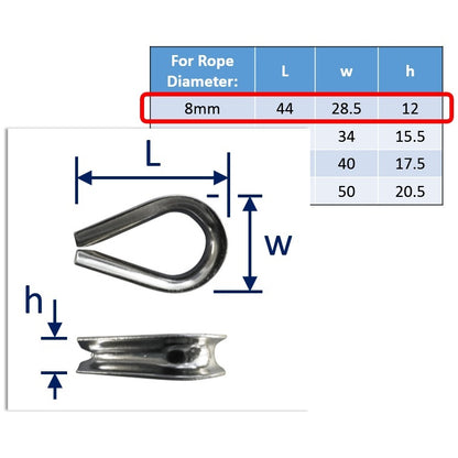 8mm stainless wire rope thimble