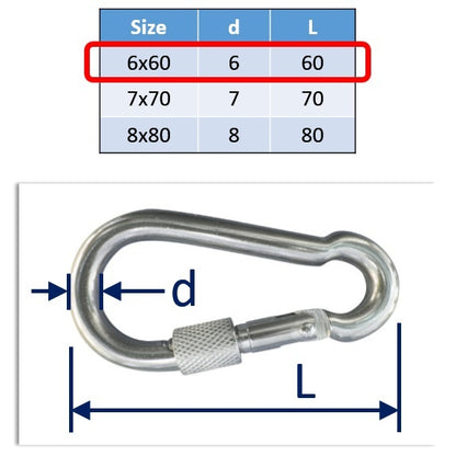 6mm 316 stainless steel carabiner