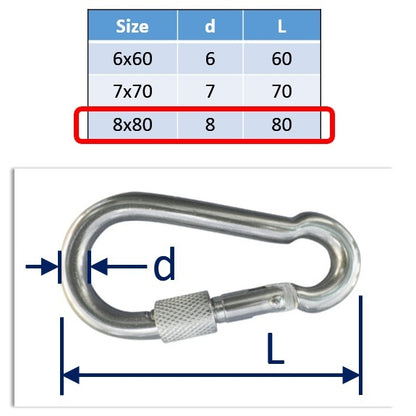 8mm 316 stainless steel carabiner