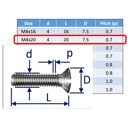 M4x20 countersunk set screw slot-drive