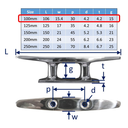 100mm stainless steel boat cleats