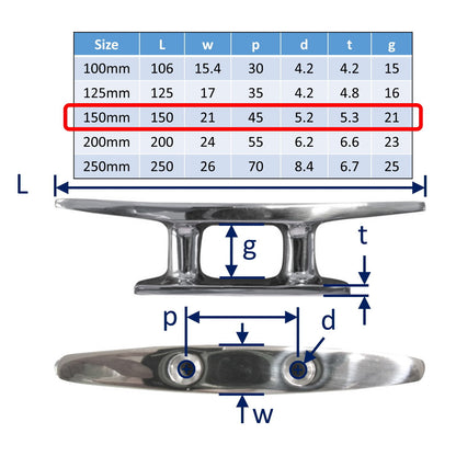 150mm stainless steel boat cleats