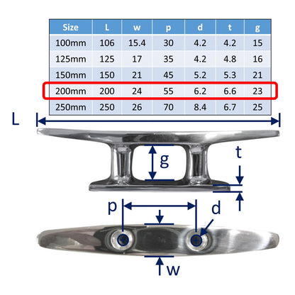 200mm stainless steel boat cleats