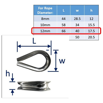 12mm stainless wire rope thimble