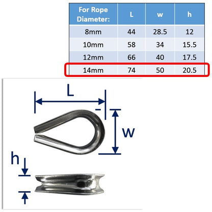 14mm stainless wire rope thimble