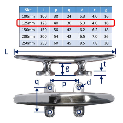 125mm Boat Cleats - 316 Stainless Steel