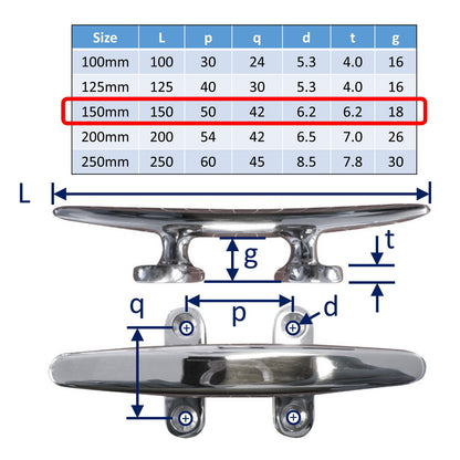 150mm Boat Cleats - 316 Stainless Steel