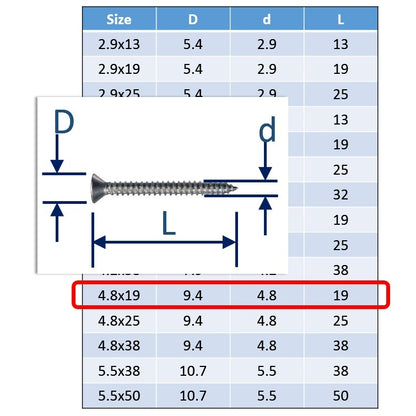 4.8x19 Stainless Steel Self Tapping Screws