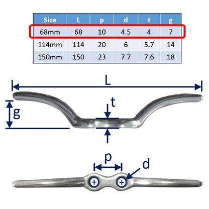 Flag Pole Cleats, Stainless Steel, Available in 68mm, 114mm, 150mm