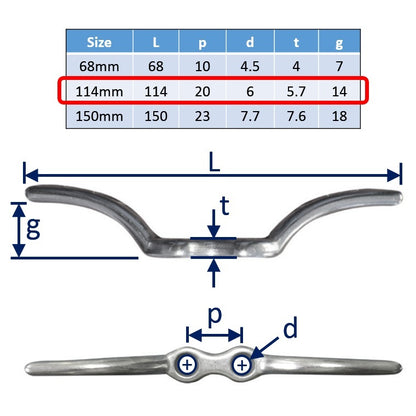 Flag Pole Cleats, Stainless Steel, Available in 68mm, 114mm, 150mm