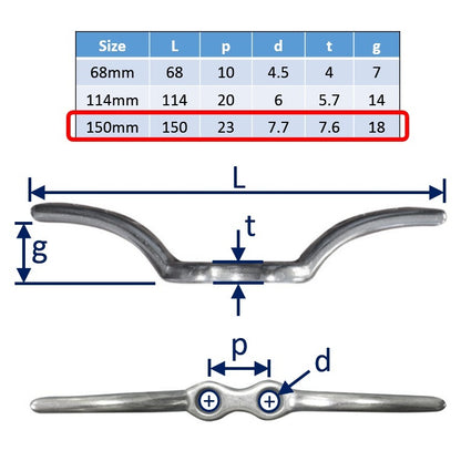 Flag Pole Cleats, Stainless Steel, Available in 68mm, 114mm, 150mm