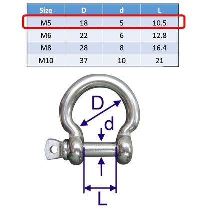 M5 stainless steel bow shackle