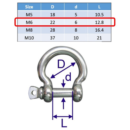 M6 stainless steel bow shackle