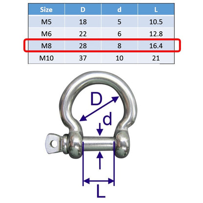 M8 stainless steel bow shackle