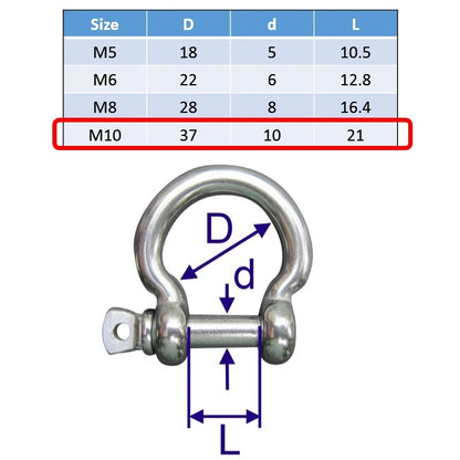 M10 stainless steel bow shackle