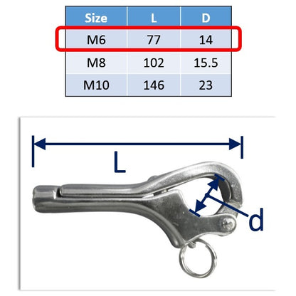 Pelican Hooks, Stainless Steel, Available in M6, M8 & M10