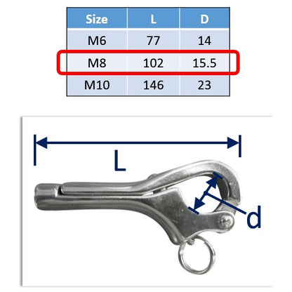 Pelican Hooks, Stainless Steel, Available in M6, M8 & M10