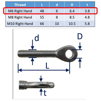 Threaded Eye Ends, Stainless Steel, Left & Right Hand Thread, M6, M8 & M10