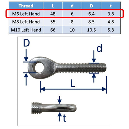 Threaded Eye Ends, Stainless Steel, Left & Right Hand Thread, M6, M8 & M10