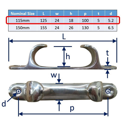 Fairleads straight, Stainless Steel, Available in 125mm and 155mm