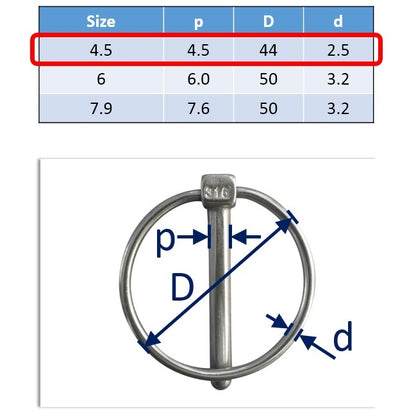 Linch Pins, Stainless Steel,  Available in sizes 4.5, 6 & 7.9