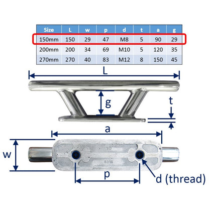 6 inch stainless steel mooring cleats