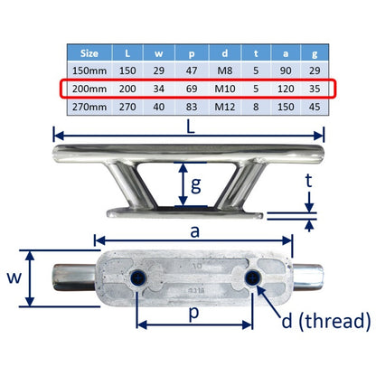 8 inch stainless steel mooring cleats