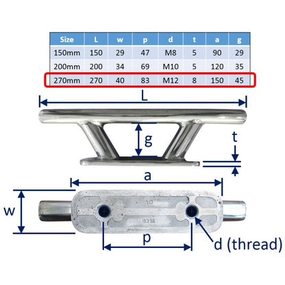 10 inch stainless steel mooring cleats