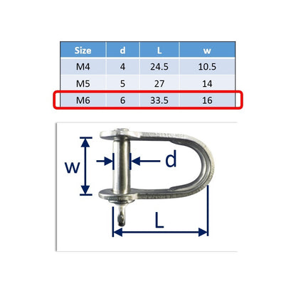 Flat Shackles, Stainless Steel, Sizes M4. M5 & M6