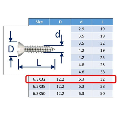 stainless steel self tapping screws 6.3x32mm