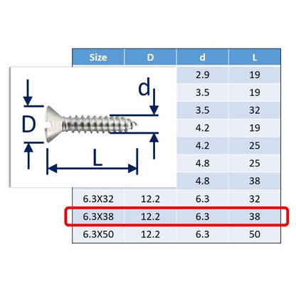 stainless steel self tapping screws 6.3x38mm