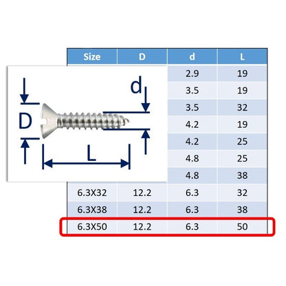 stainless steel self tapping screws 6.3x50mm