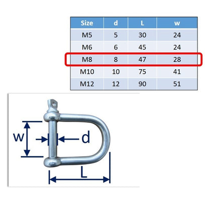 M8 stainless steel wide shackle