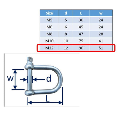 M12 stainless steel wide shackle