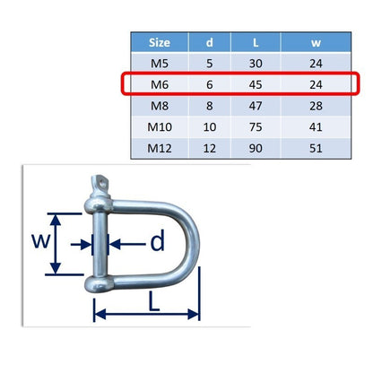 M6 stainless steel wide shackle