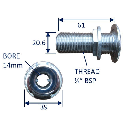 Boat Hull Skin Fitting, Pipe Inlet / Outlet 316 Stainless Steel