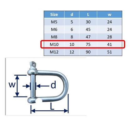 M10 stainless steel wide shackle