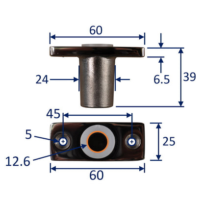 Oarlock / Rowlock Socket, In Stainless Steel, Top Mounted (Pair)