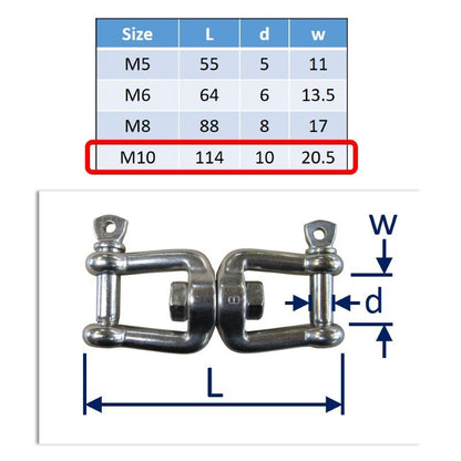 Double End Swivel: Stainless Steel With Jaw Ends