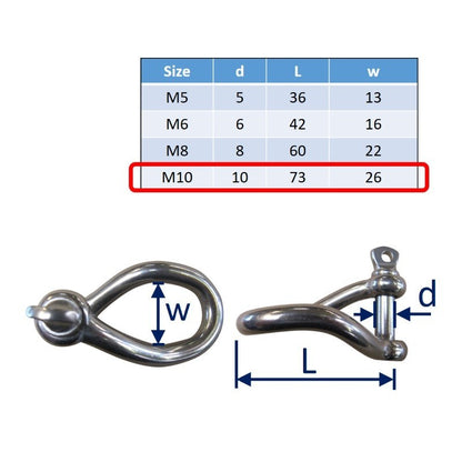 10mm stainless steel twisted shackle