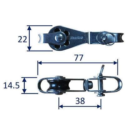 Small swivel pulley block with becket and plain bearing