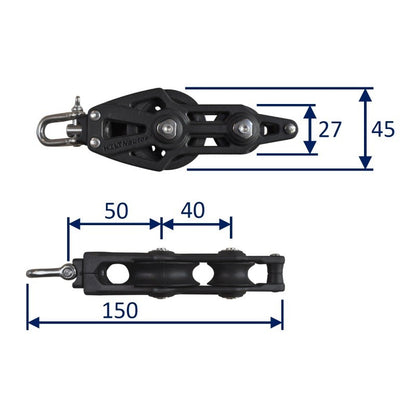 Sailing Pulley Block, Holt Plain Block 45 With Violin & Swivel & Becket