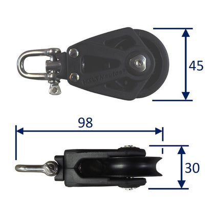 Sailing pulley block, Holt Plain Block 45.  Line size up to 10mm