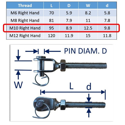 Turnbuckle Fork End In 316 Stainless Steel, Including Cotter Pin And Ring Pin