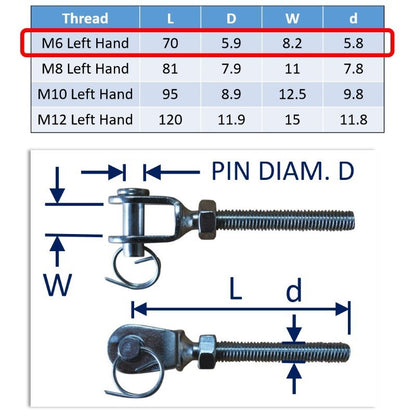 Turnbuckle Fork End In 316 Stainless Steel, Including Cotter Pin And Ring Pin