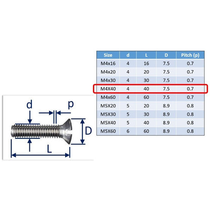 M4x40 countersunk set screw slot-drive