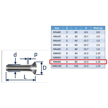 M8x80 countersunk set screw slot-drive