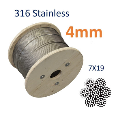 Stainless Wire Rope 316 Marine Grade 7x19 Construction (Sold By The Metre)